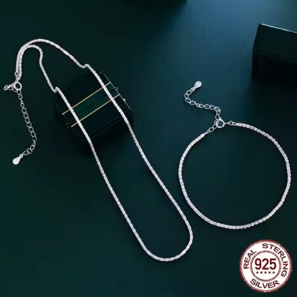 ✨ 925 Sterling Silver Popcorn Chain Necklace & Bracelet Set ✨